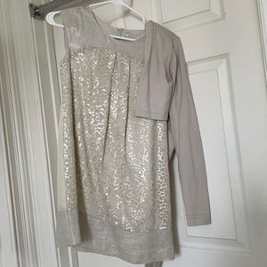 Linen tank dress with floral appliqués